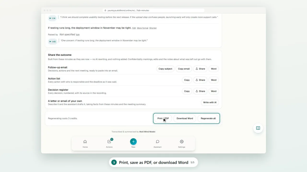 Print, save as PDF, or download Word