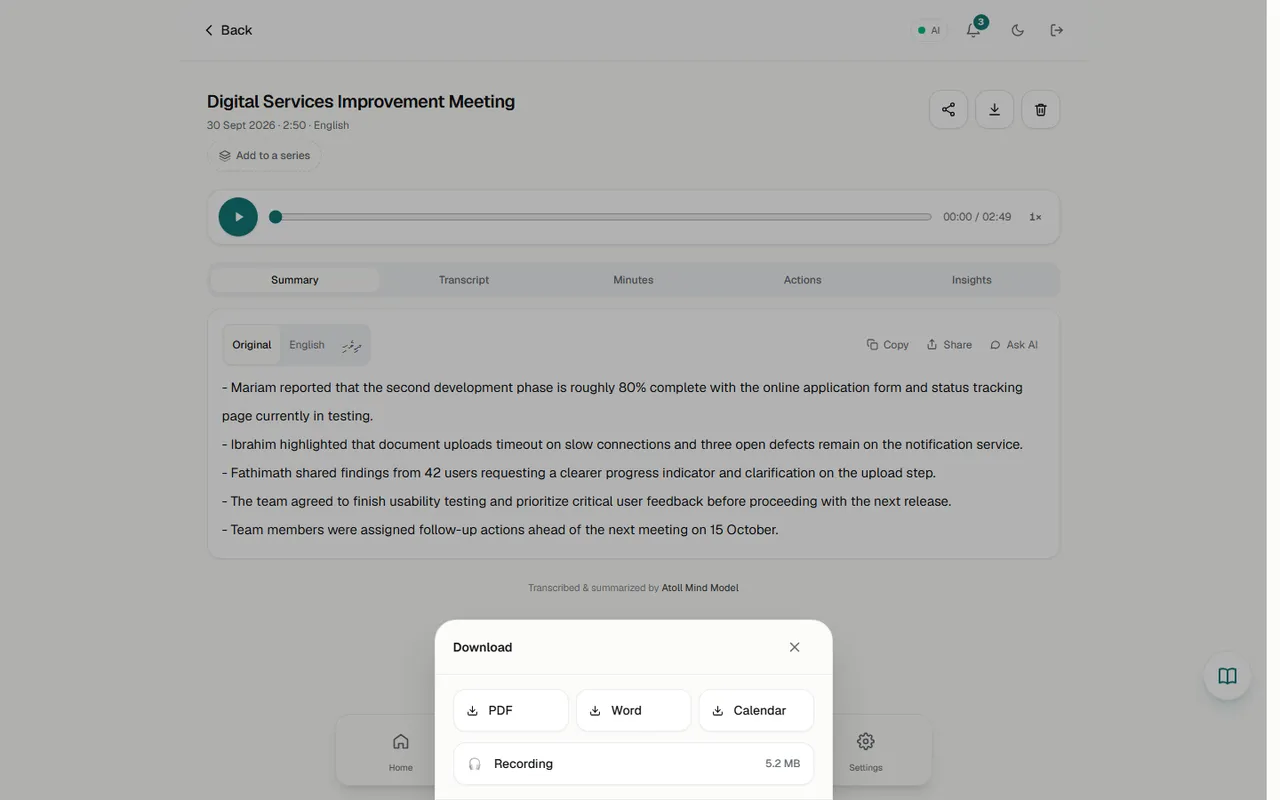 Download: PDF, Word, Calendar, Recording (on this device)