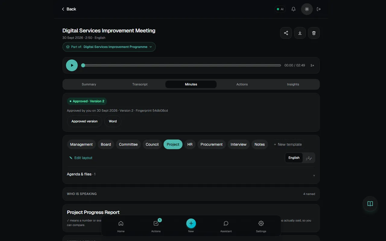 Minutes tab in dark mode