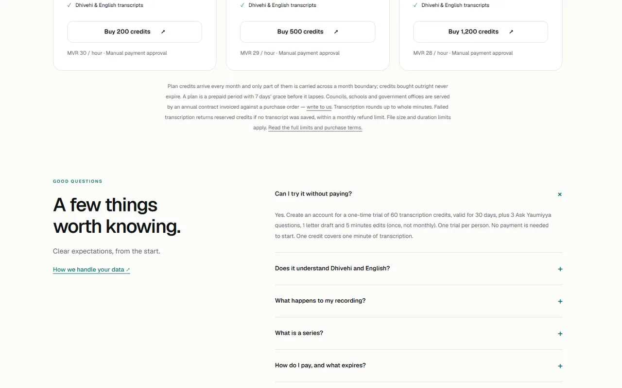 FAQ accordion with "Can I try it without paying?" open