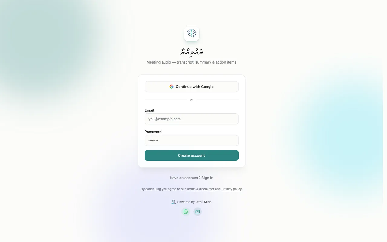 Create account mode (?mode=signup)