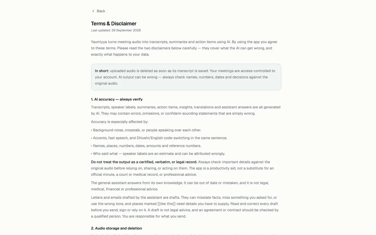 Terms & disclaimer page