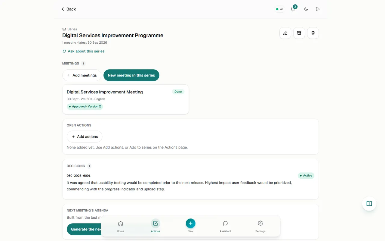 Series page before actions were added