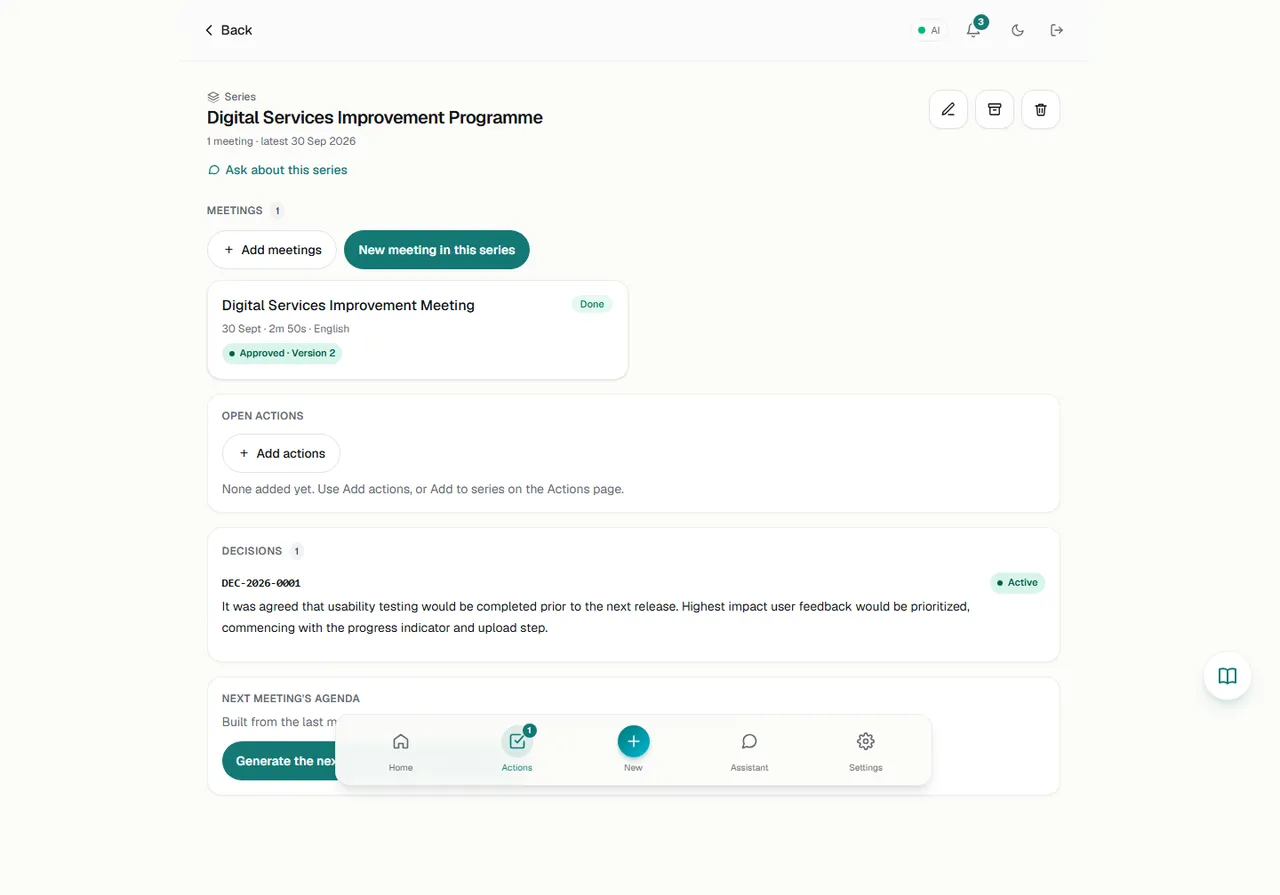 Full series page before the agenda