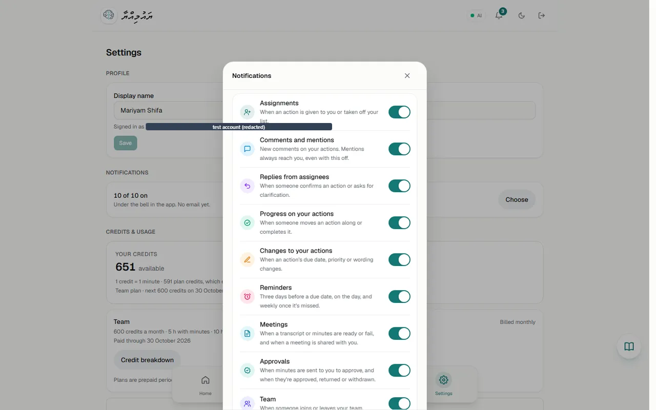 Ten notification categories with switches